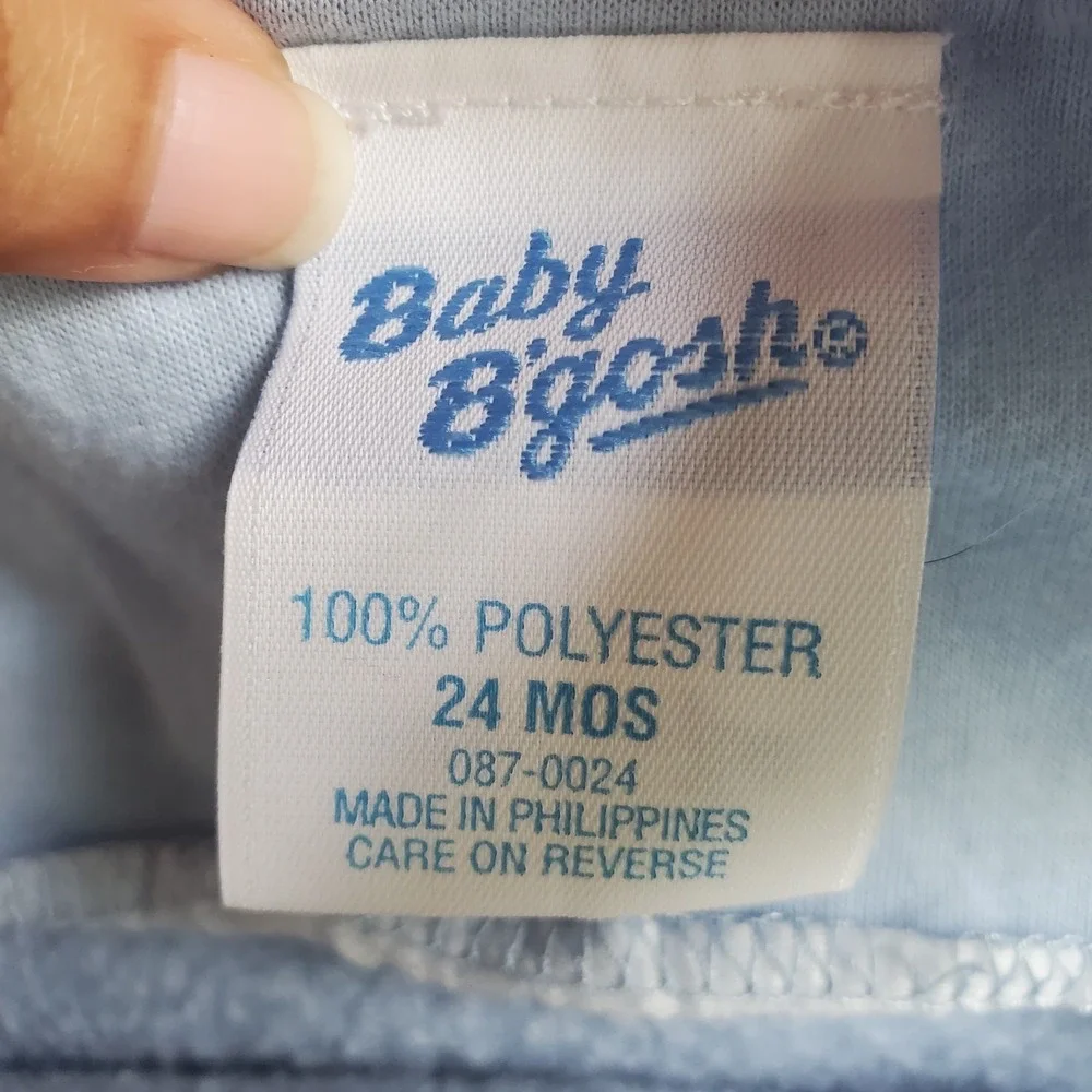 Vtg Baby B'gosh Moose Fleece Overalls 24M‎ Blue Colorblock Romper OshKosh 90s